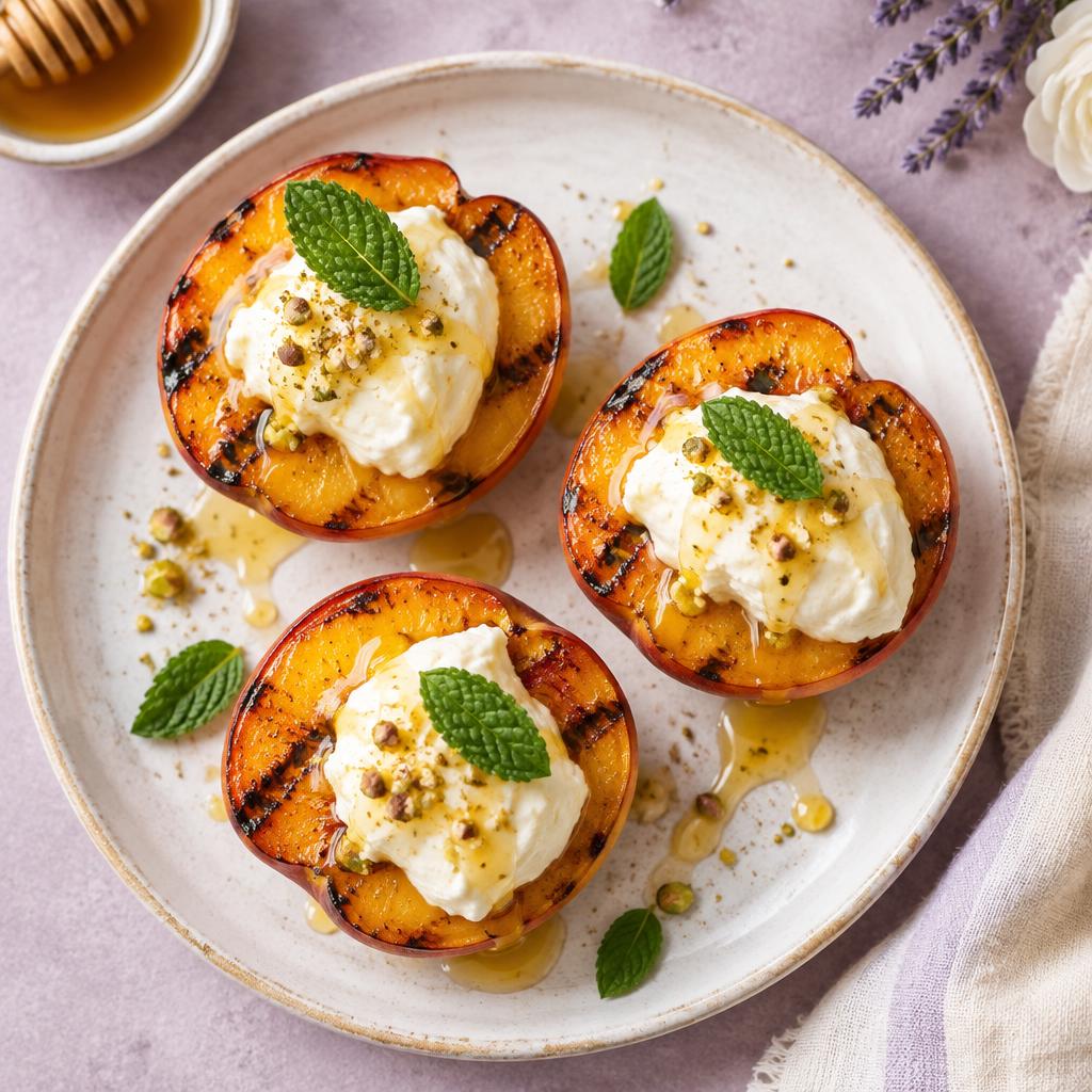 Gegrilde perzik met honing-mascarpone